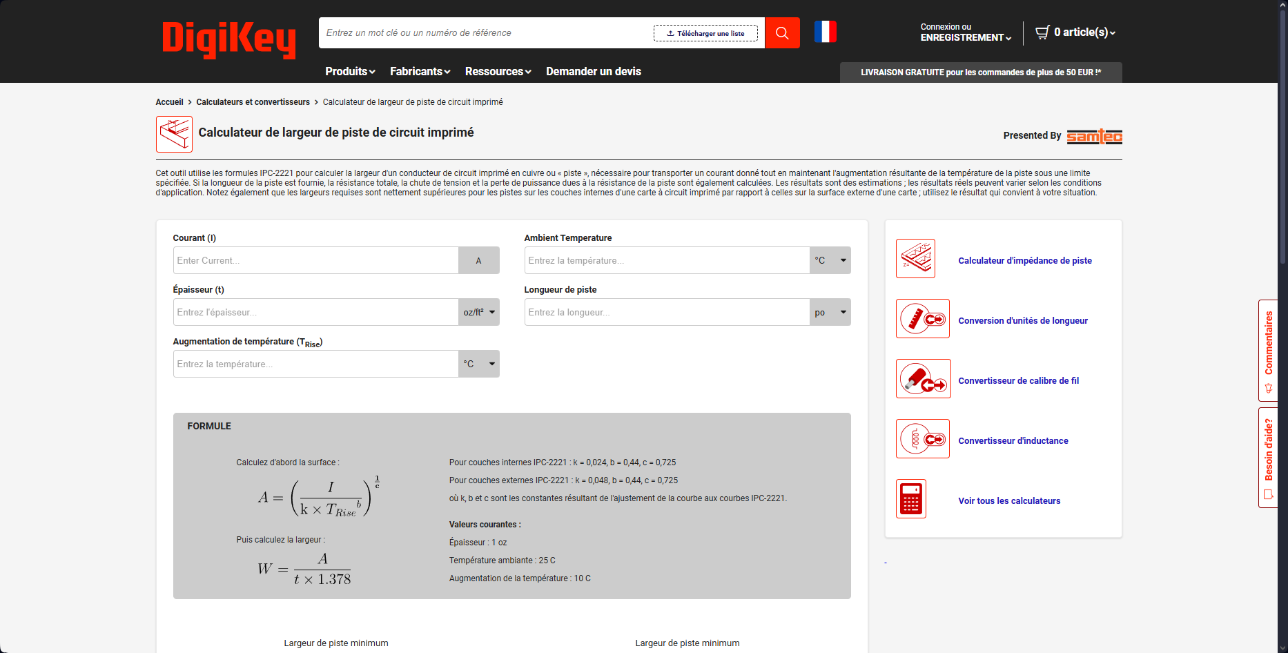 Calculateur de largeur de piste